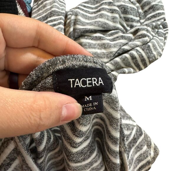 Tacera Women's Long Sleeve Sweater Dress Gray & White Striped Size‎ M - Picture 6 of 8